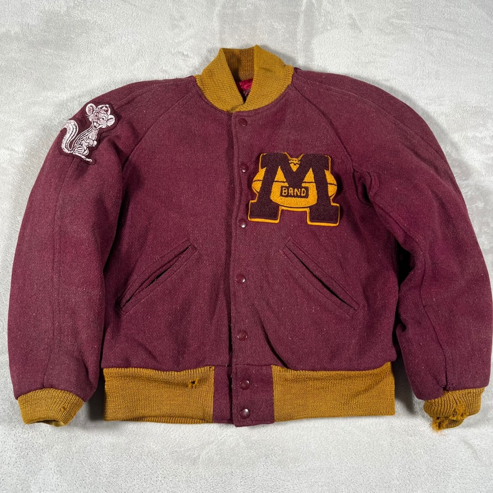 Vintage Norcon University of Minnesota Band Varsity Jacket Maroon Wool Men's M
